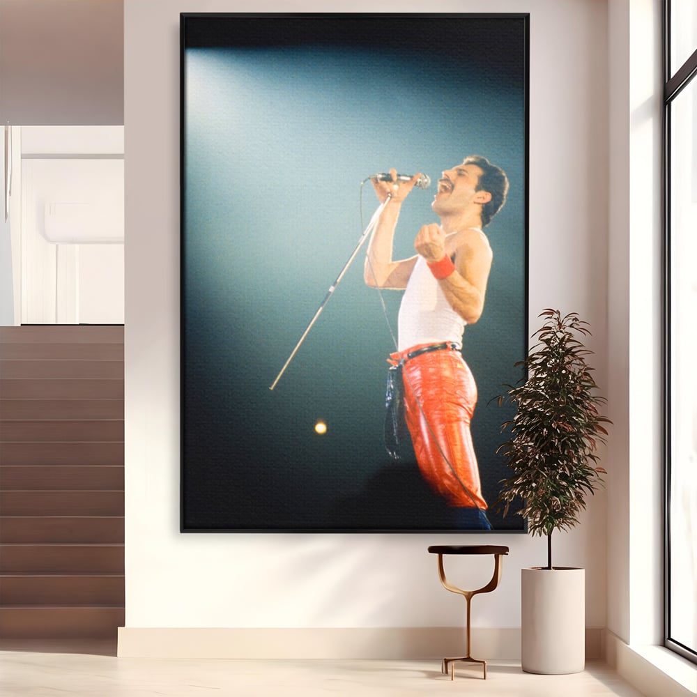 Tablou canvas cu tablou canvas cu freddie mercury, in rama de aluminiu negru